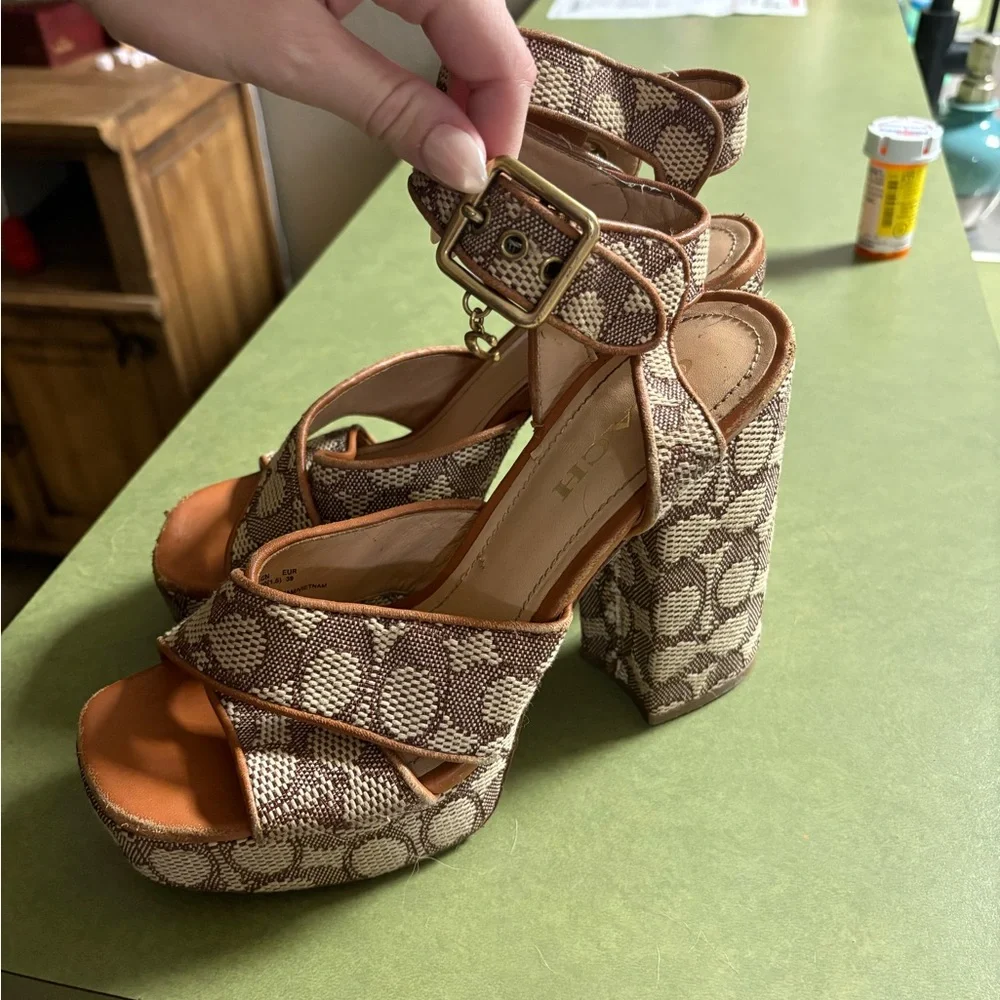 Coach Brown Signature Canvas Platform Heels - Picture 3 of 5